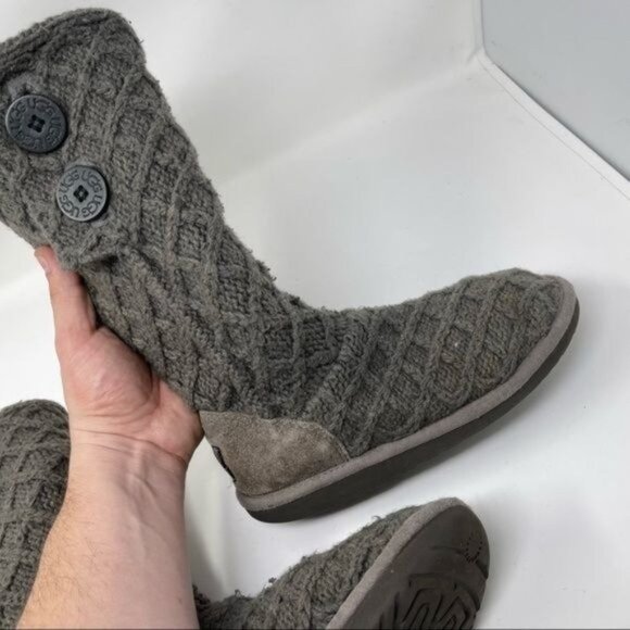 UGG Australia 1000210 Lattice Cardy GRAY Knit 2-Button Boots SIZE 3 - Picture 14 of 16
